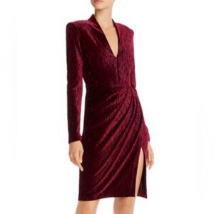 Amanda Uprichard Joaquin Burgundy Red Velvet Long Sleeve Dress Small Cocktail